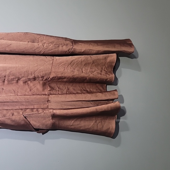 LASCANA Romantic Satin Tie Waist Ruffle Hem Powder Blush Peach Satin Dress - Picture 10 of 11